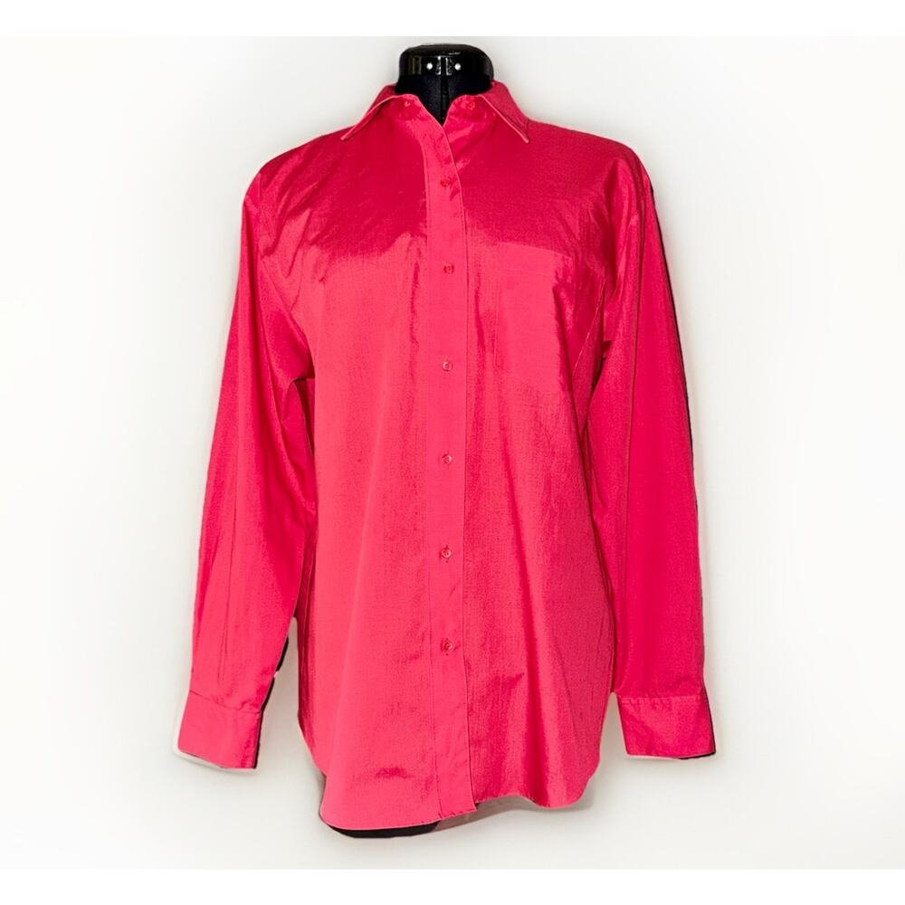 Vintage Foxcroft Wrinkle Free Button Down Shirt Women 14 Tomato‎ Red Long Sleeve